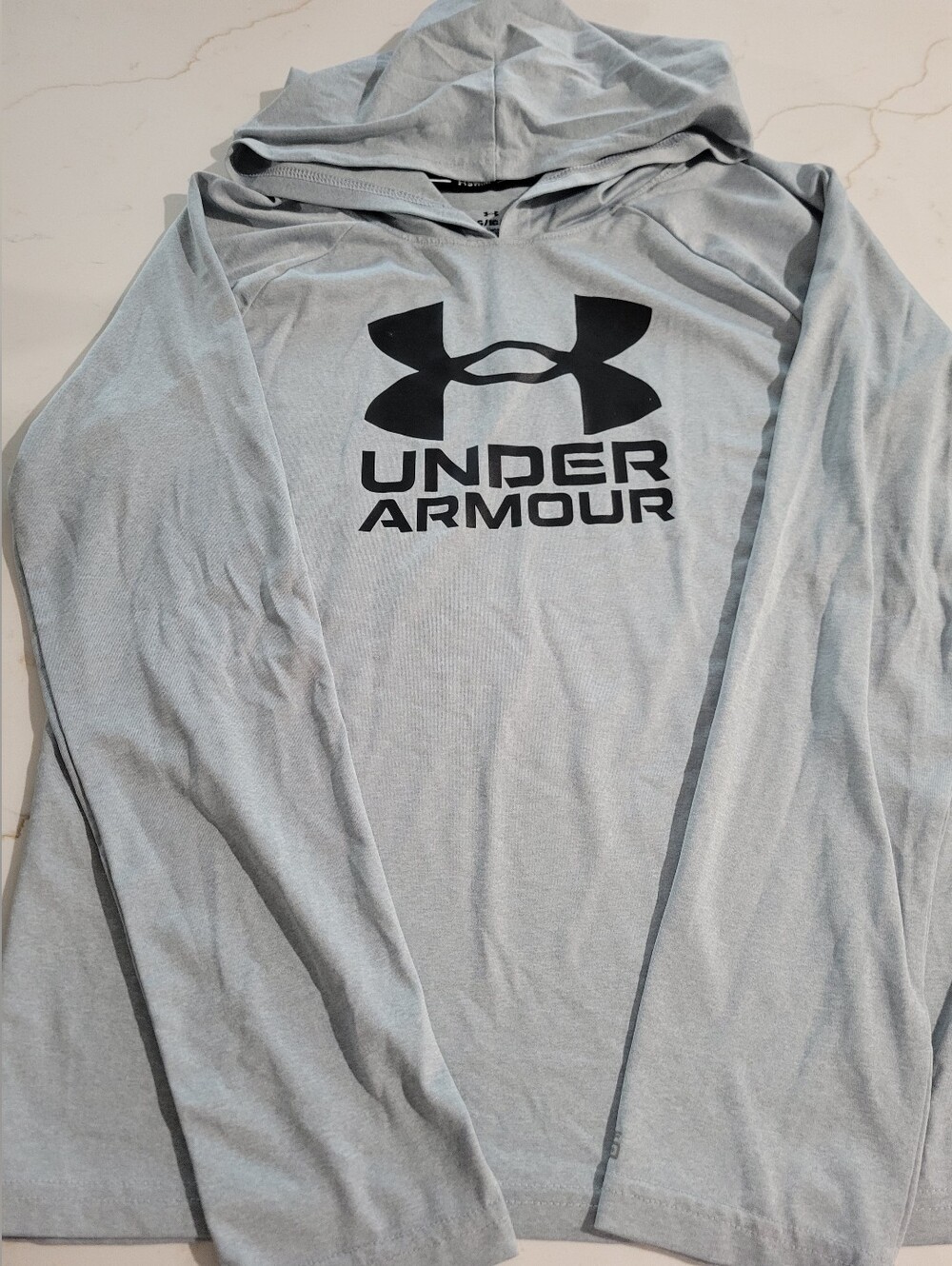 Under Armour Youth Light Gray Hooded Performance Long-Sleeve with Black Logo